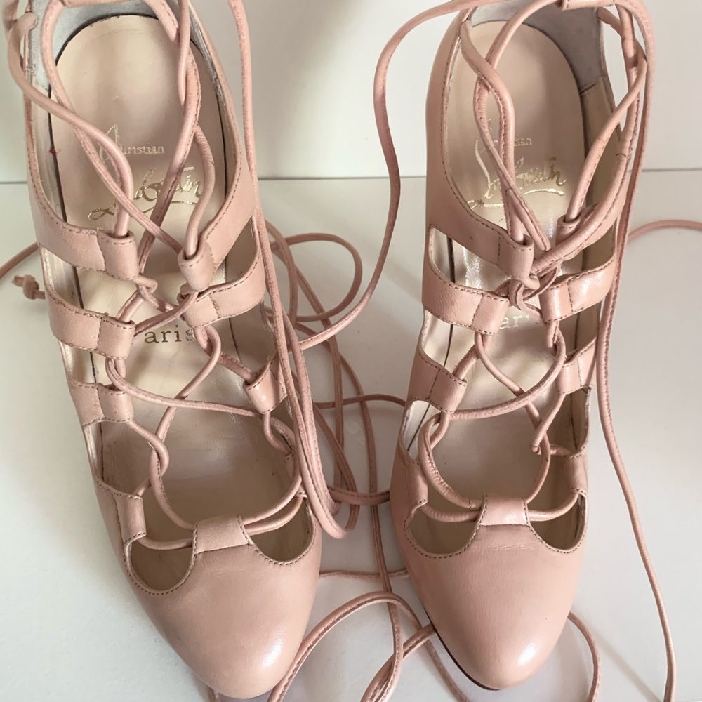New Christian Louboutin nude Lace-Up Heels - Picture 11 of 16